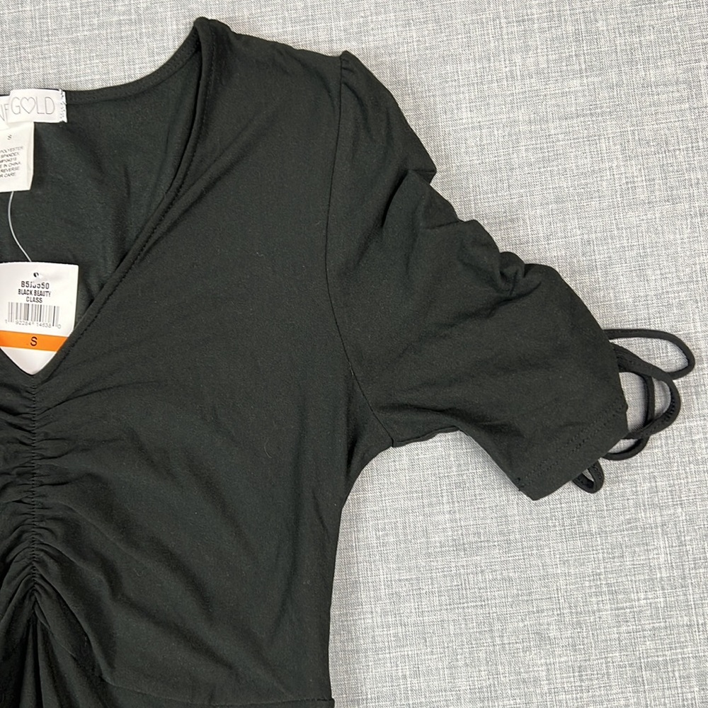 Planet Gold Black Ruched Fit and Flare Dress Juniors Size Small - Picture 3 of 6